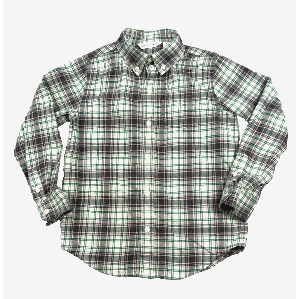 Janie and Jack Boys 6 Plaid Flannel Shirt Button Upβ Long Sleeve Preppy Green